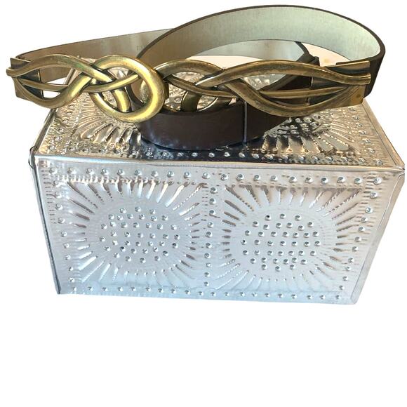 Chico's Serpentine Buckle Leather Belt M/L Brown Brass 79984  Adjustable Boho - Picture 4 of 8